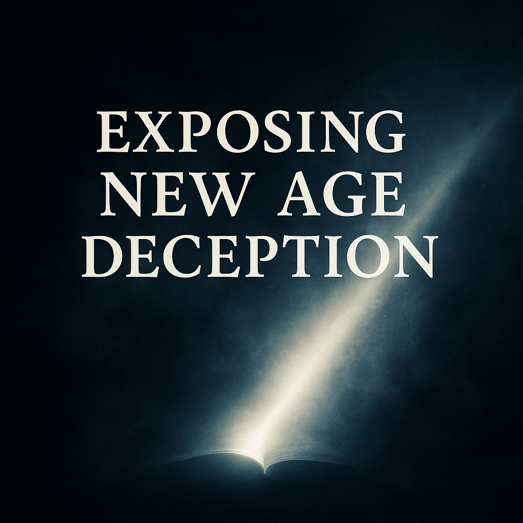 A bold title reading “Exposing New Age Deception” is illuminated by a bright beam of light breaking through a dark, star-speckled background. The image symbolizes biblical truth shining into spiritual darkness, with the subtitle “Contending for the Word” beneath.