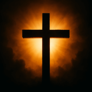 An open Bible illuminated by dramatic lighting, resting on a wooden surface with deep shadows surrounding it, symbolizing reverence, mystery, and the weight of God’s Word.