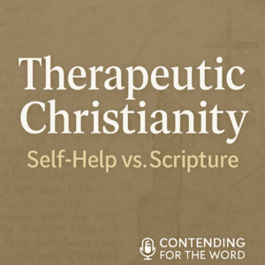 Thumbnail with the title “Therapeutic Christianity” in bold white text and subtitle “Self-Help vs. Scripture” in beige text, set on a muted parchment-style background with the Contending for the Word logo in the corner.