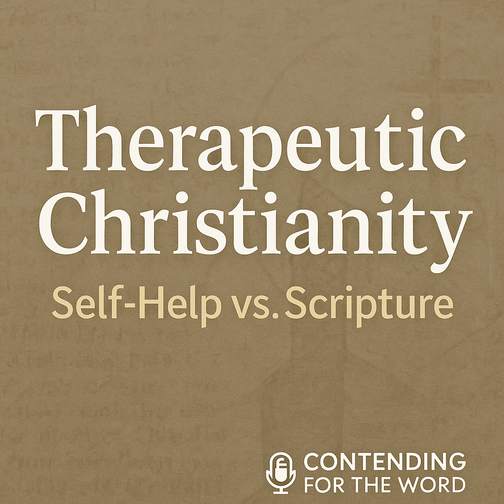 Thumbnail with the title “Therapeutic Christianity” in bold white text and subtitle “Self-Help vs. Scripture” in beige text, set on a muted parchment-style background with the Contending for the Word logo in the corner.