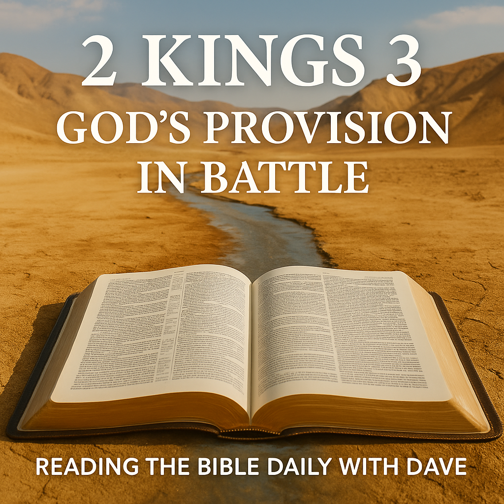 Open Bible with desert stream symbolizing God’s miraculous provision in 2 Kings 3.