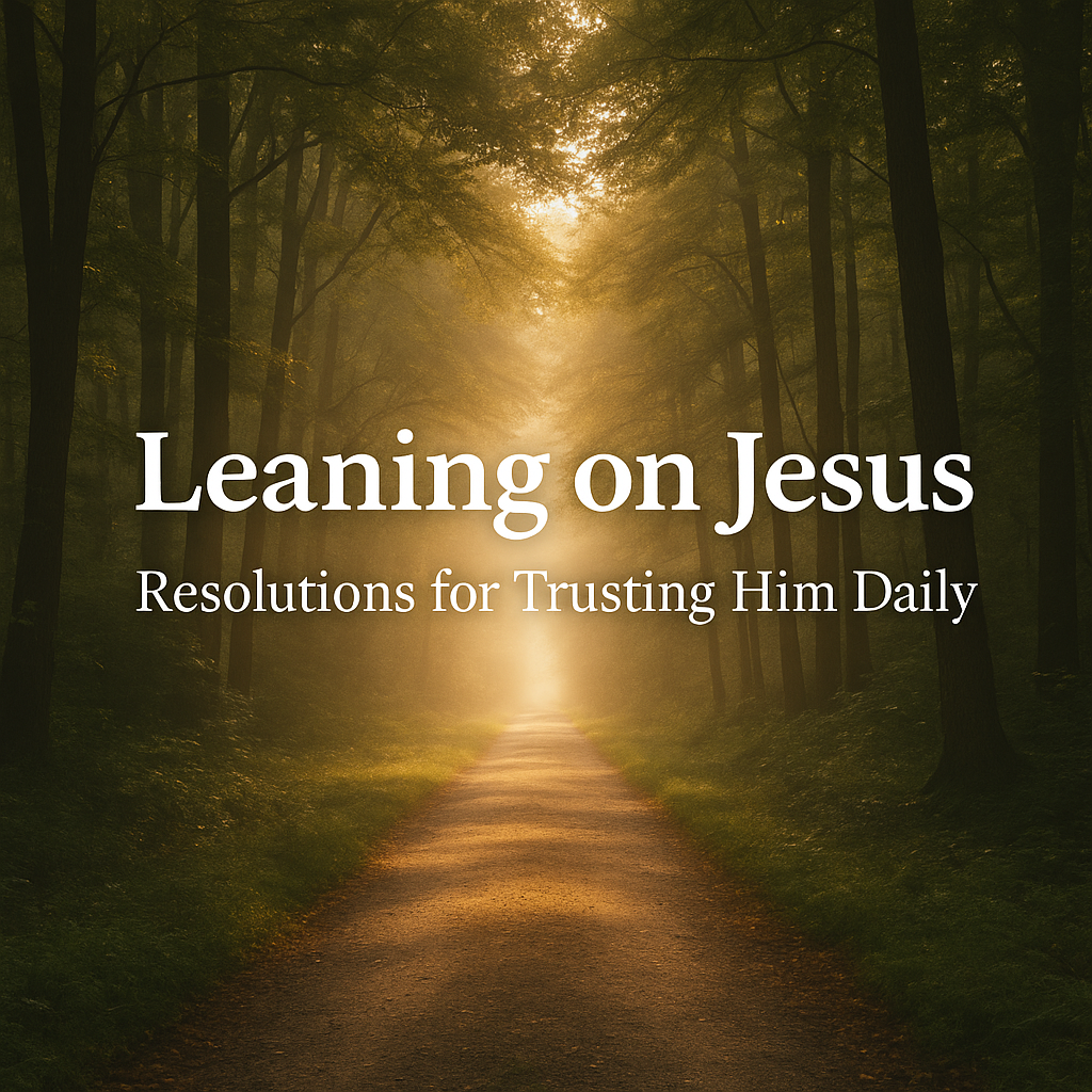 “Sunlit forest pathway with golden light symbolizing Proverbs 3:5–6, featuring the title ‘Leaning on Jesus: Resolutions for Trusting Him Daily’ by Greg Grotewold.