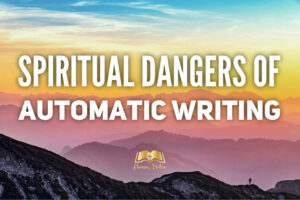 Woman sitting on bed with journal and coffee – contemplating spiritual influence and automatic writing
