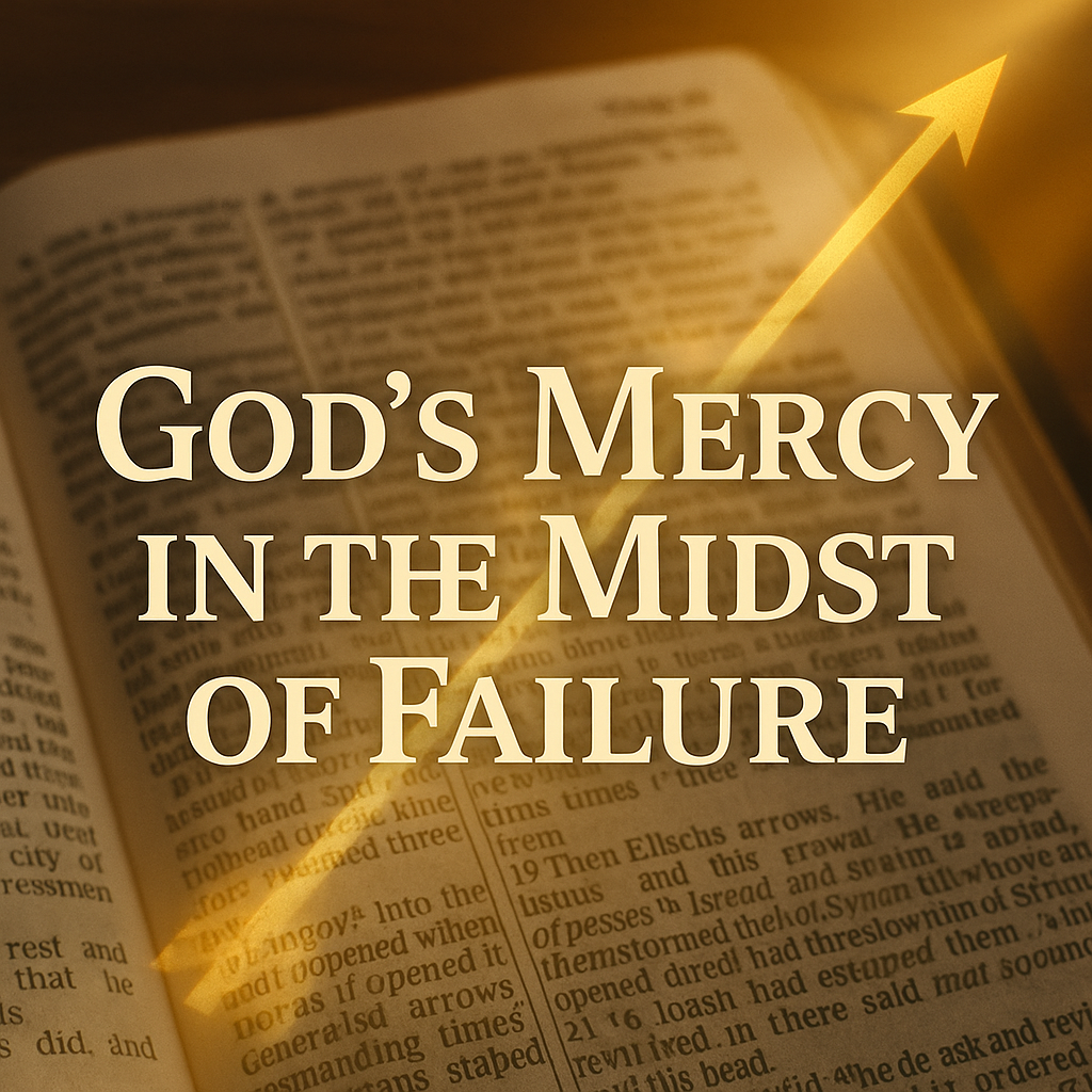 An open Bible with arrows of light, symbolizing God’s covenant mercy and Elisha’s prophecy in 2 Kings 13.