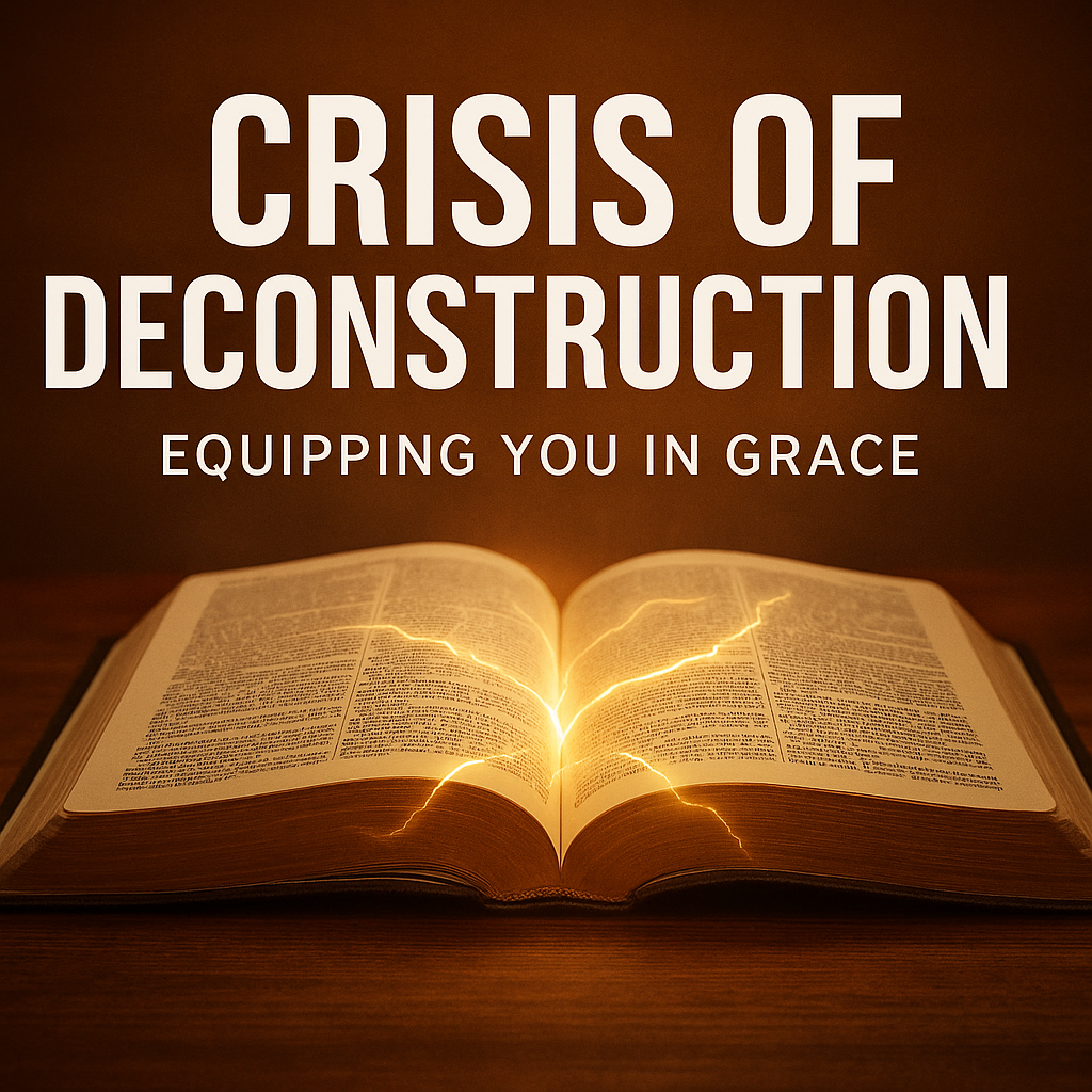 An open Bible with glowing cracks of light breaking through the pages, symbolizing the crisis of deconstruction and the power of God’s Word to overcome doubt.