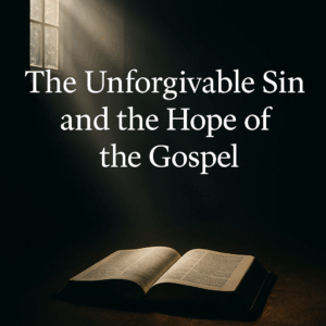 Light shining through darkness onto an open Bible, symbolizing hope in Christ despite fear of the unforgivable sin.