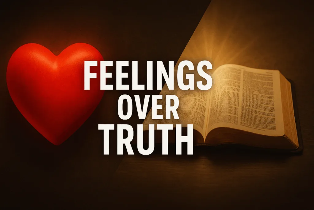 Split image of glowing heart and open Bible, symbolizing resisting emotionalism and anchoring truth in God’s Word.