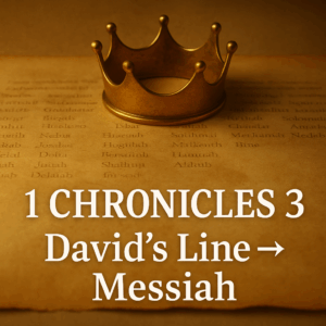 Ancient scroll with a crown, symbolizing David’s genealogy pointing to Jesus Christ, the promised Son of David and eternal King (1 Chronicles 3).