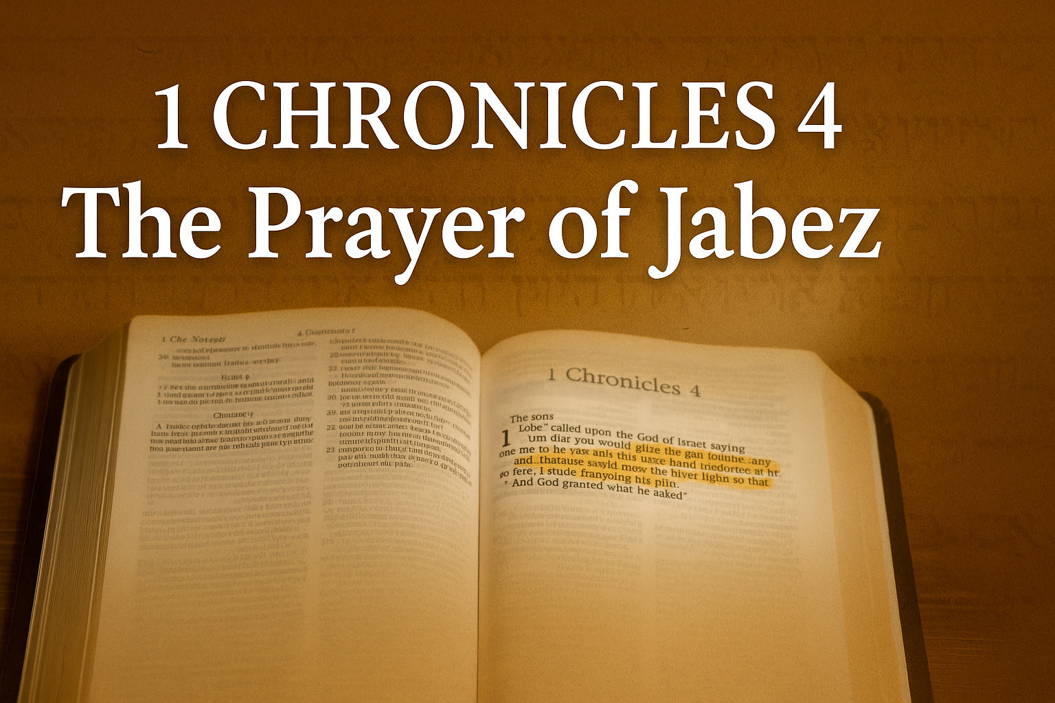Open Bible on a wooden table with warm golden light highlighting 1 Chronicles 4:10, symbolizing the Prayer of Jabez and God’s faithfulness to Judah and Simeon.