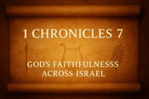 Glowing ancient scroll with tribal symbols, representing God’s faithfulness across Israel’s northern tribes in 1 Chronicles 7.