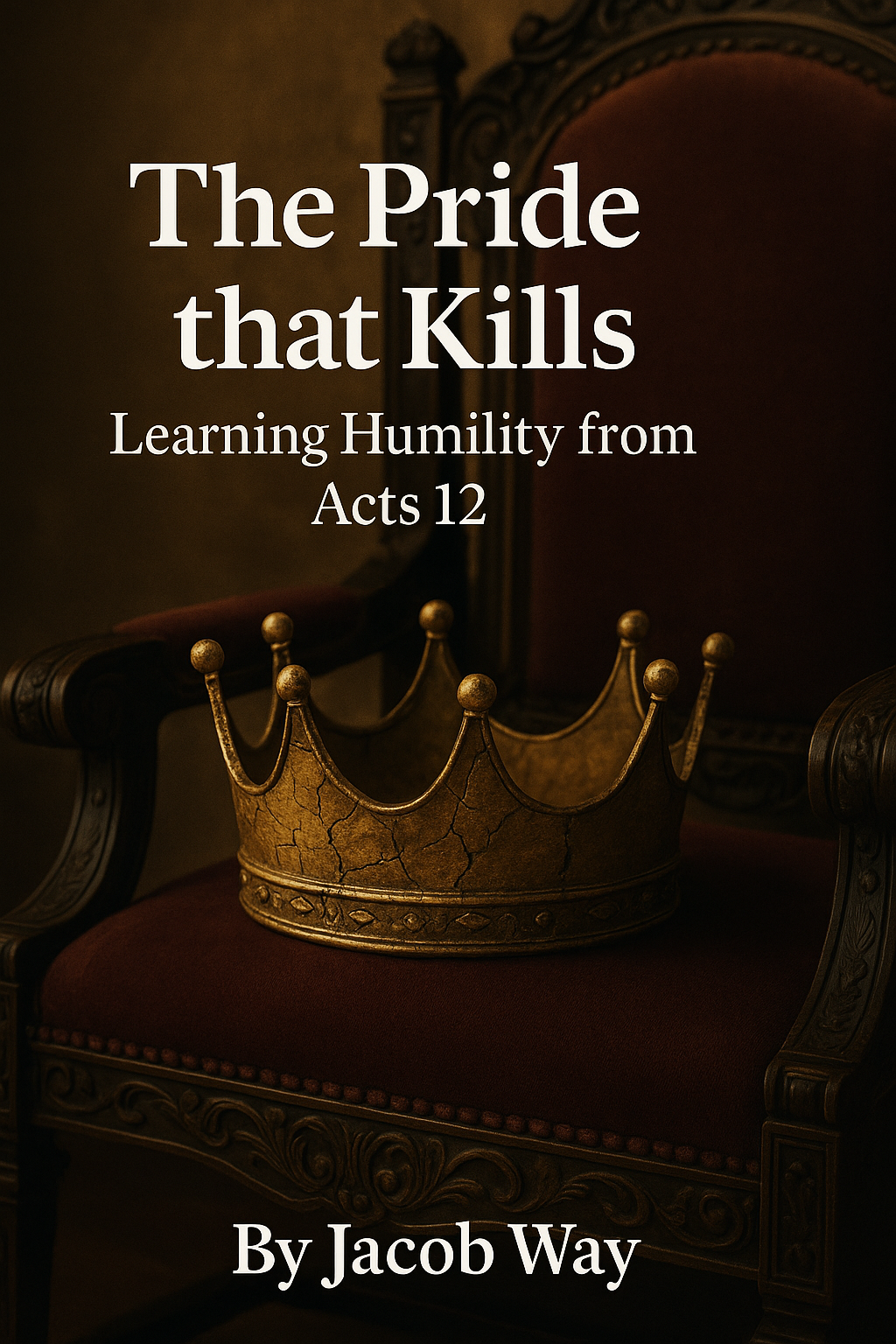 Fading crown on a throne, symbolizing the downfall of human pride and the supremacy of God in Acts 12.