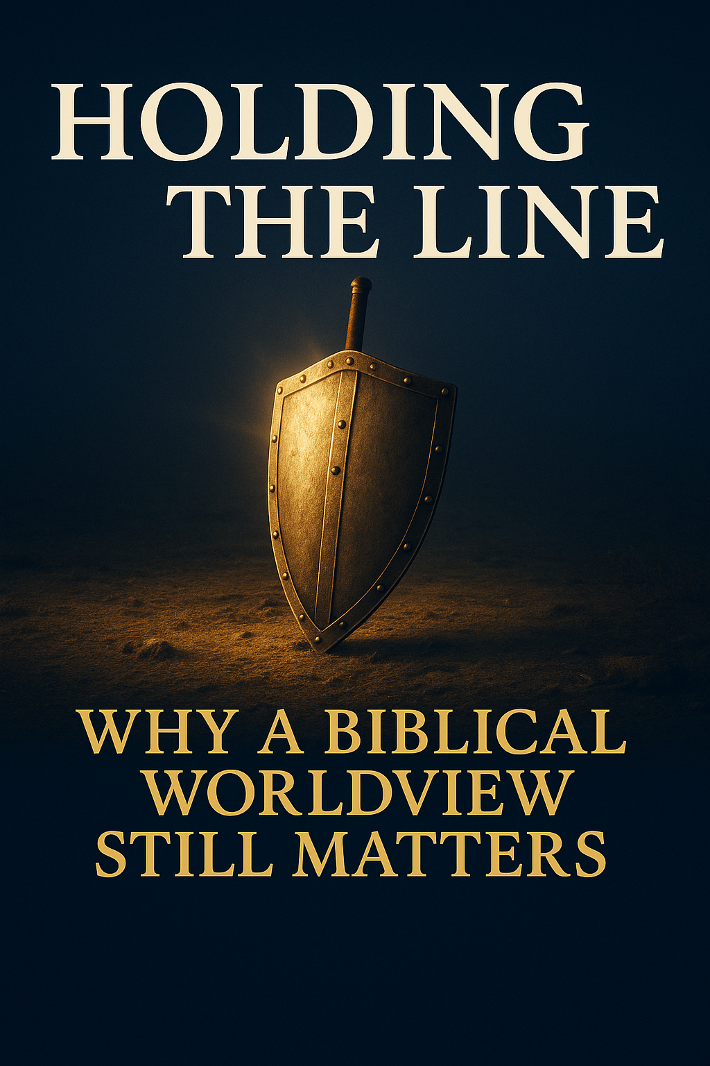 Shield planted firmly with light shining, symbolizing standing firm with a biblical worldview.
