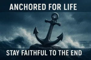 Strong anchor holding firm in a storm, symbolizing lifelong faithfulness in Christ.