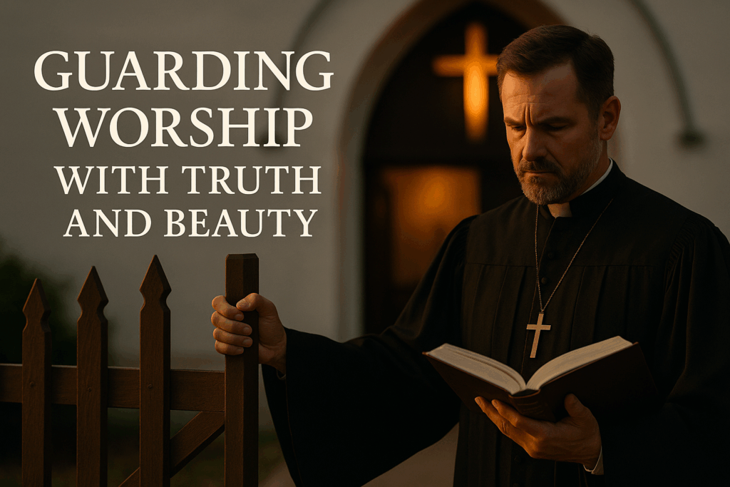 Pastor guarding worship through music and Scripture, symbolizing discernment, truth, and reverence in the life of the church.