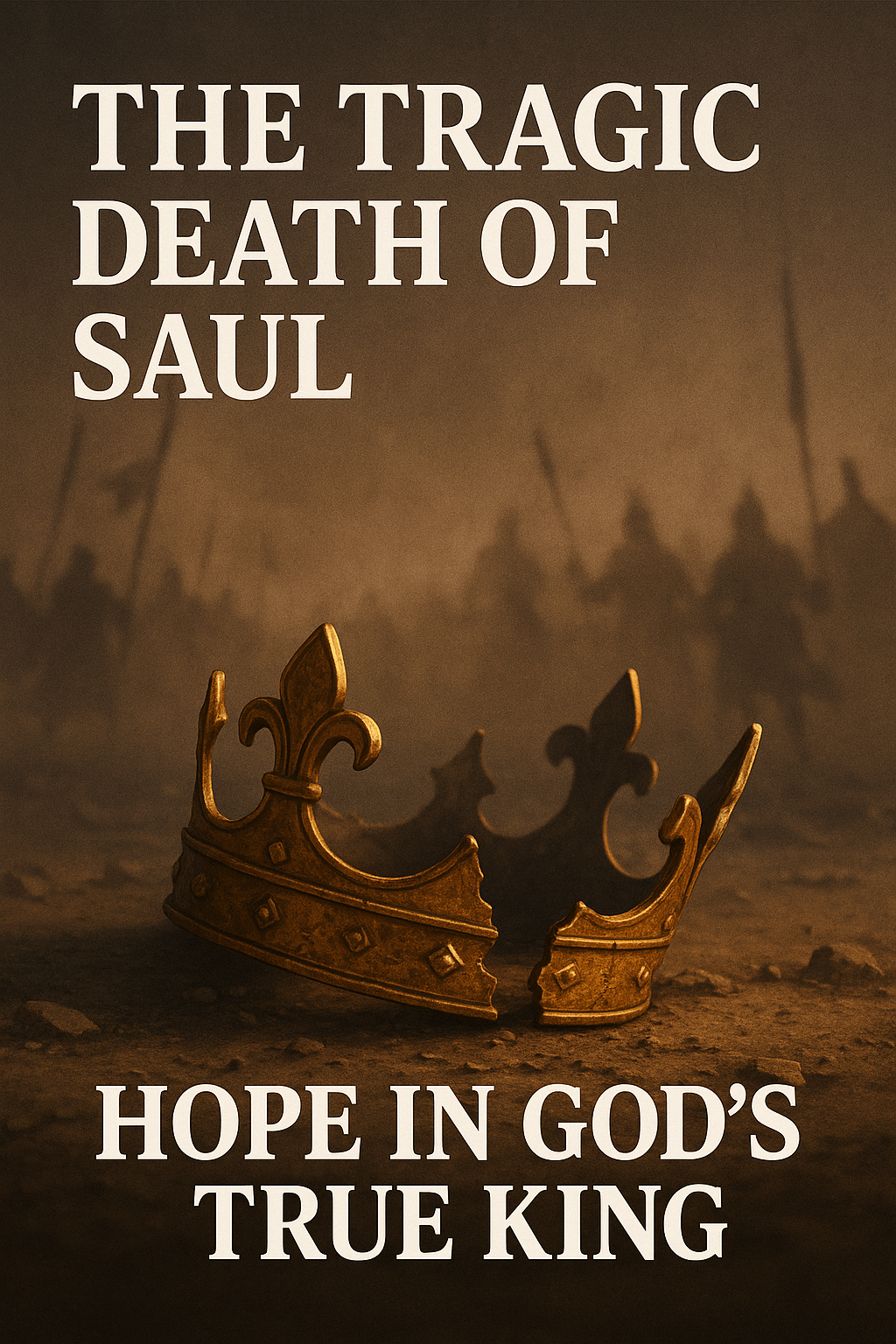 A shattered crown on the battlefield, symbolizing Saul’s tragic end and the hope of God’s true King in 1 Chronicles 10.