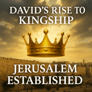 Golden crown above Jerusalem, symbolizing David’s rise and God’s promises in 1 Chronicles 11.