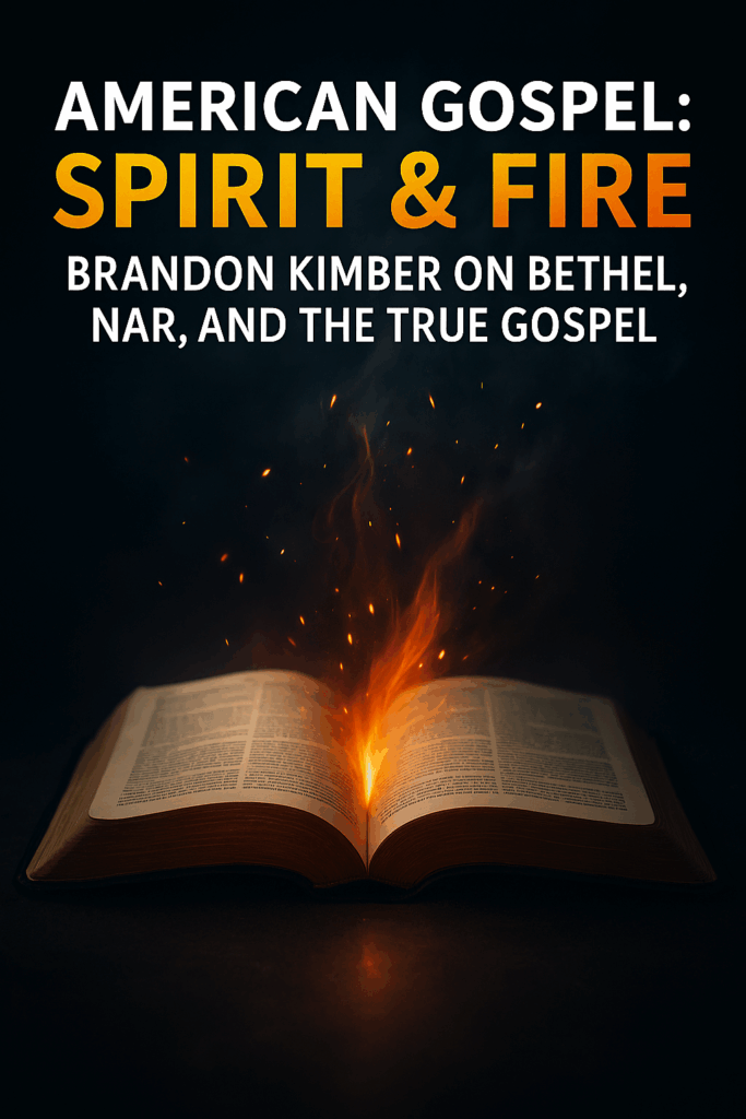 Open Bible with glowing embers and smoke rising from its pages, symbolizing the truth of the gospel in American Gospel: Spirit & Fire — Brandon Kimber on Bethel, NAR, and the True Gospel.