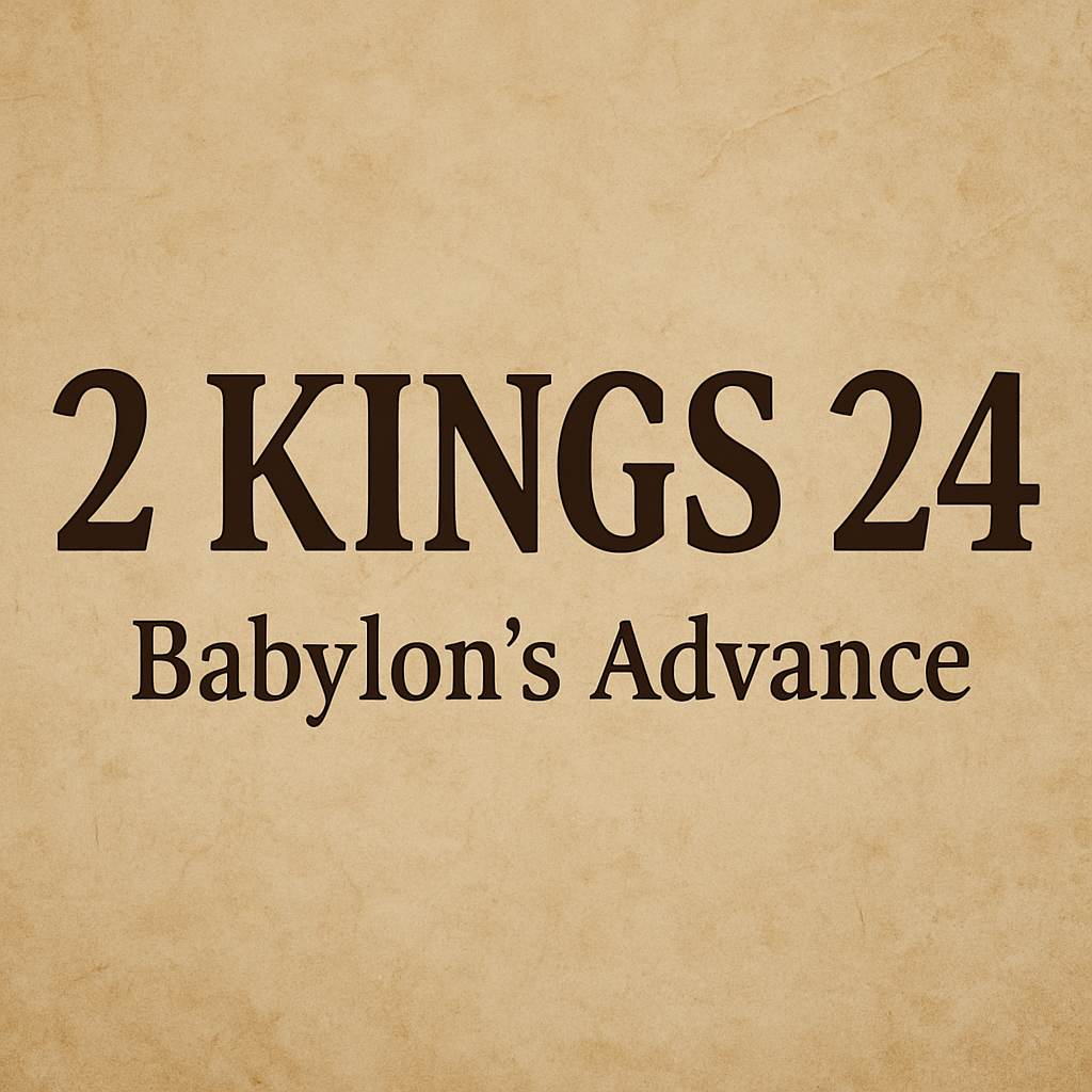 Podcast thumbnail with large bold text ‘2 KINGS 24’ and smaller sub-line ‘Babylon’s Advance’ centered on a muted parchment background, symbolizing the biblical theme of exile and Babylon’s conquest.