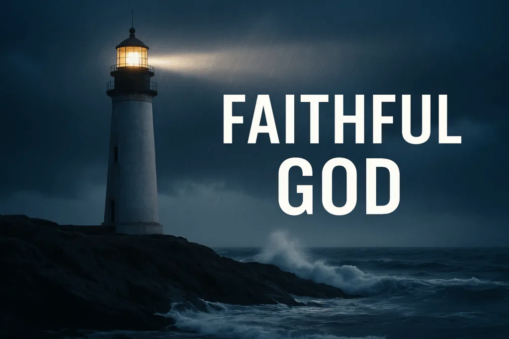 Cross-shaped anchor holding firm in a stormy sea with waves crashing, symbolizing God’s faithfulness in hard times and the hope found in Christ.