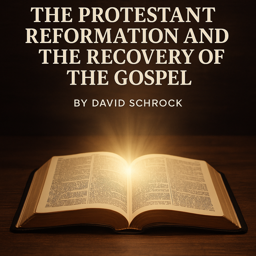An open Bible glowing with light, symbolizing the authority and sufficiency of God’s Word recovered in the Reformation.