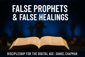 An open Bible illuminated amid a blurred stage and crowd, symbolizing Scripture exposing false teaching.