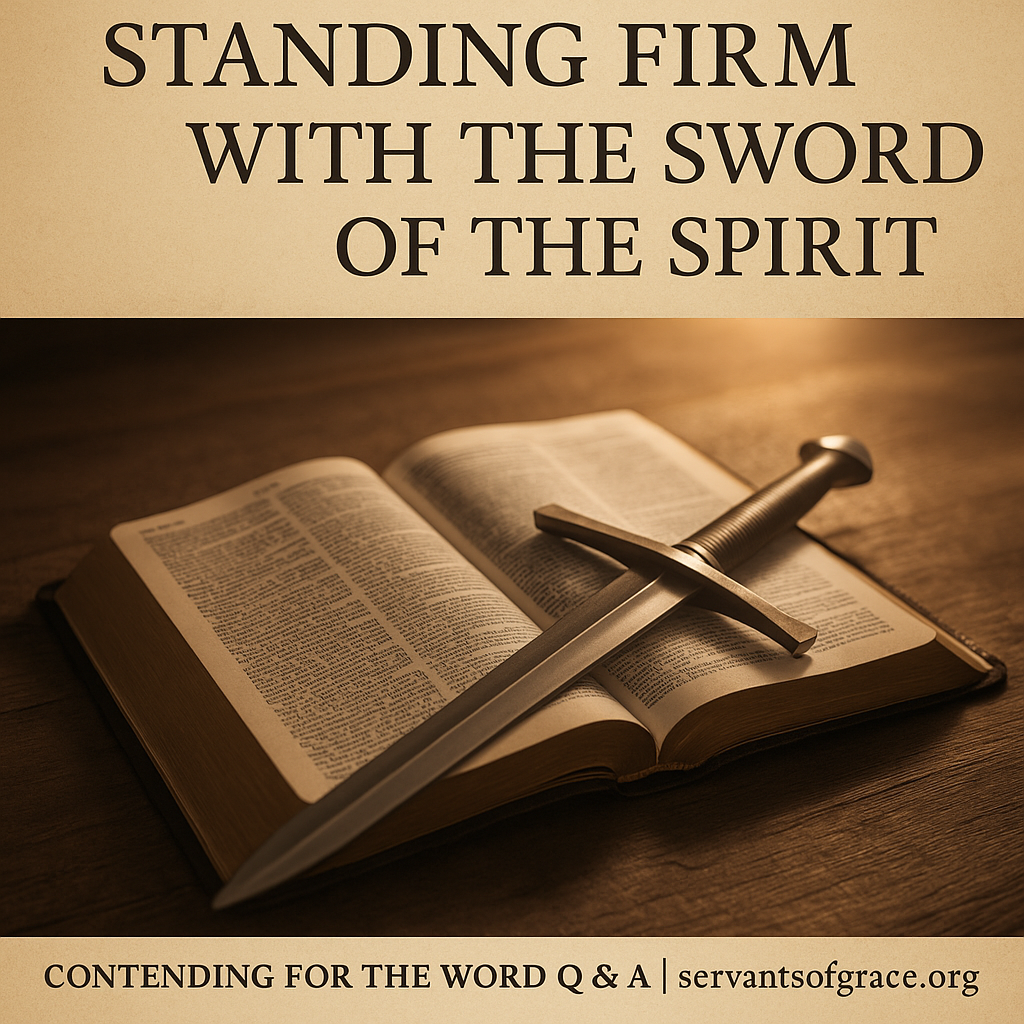An open Bible with a sword laid across its pages, symbolizing the Word of God as the Sword of the Spirit in Ephesians 6.