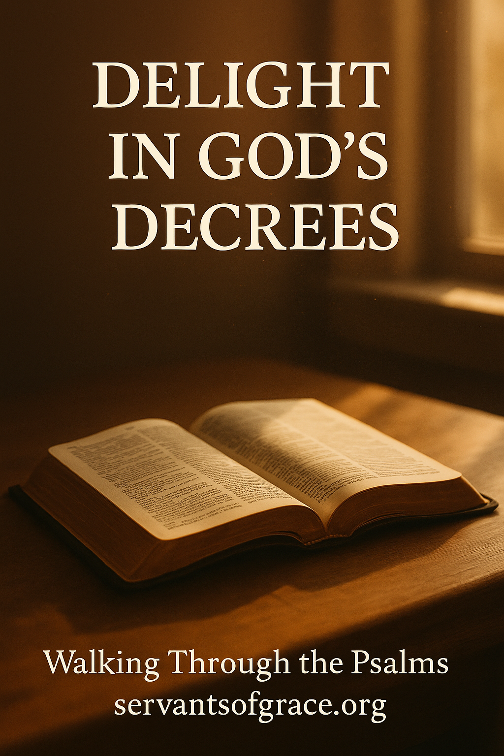 An open Bible illuminated by warm golden light near a window, symbolizing joy, discernment, and steadfast faith in God’s decrees.