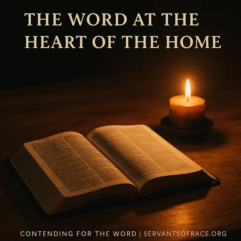 An open Bible illuminated by soft candlelight, representing the central place of Scripture in daily worship.