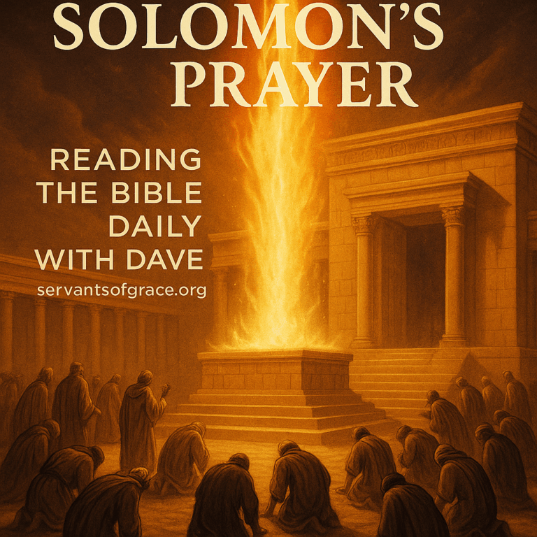 Fire descending from heaven upon Solomon’s Temple as the people bow in worship, symbolizing God’s glory, holiness, and covenant faithfulness.