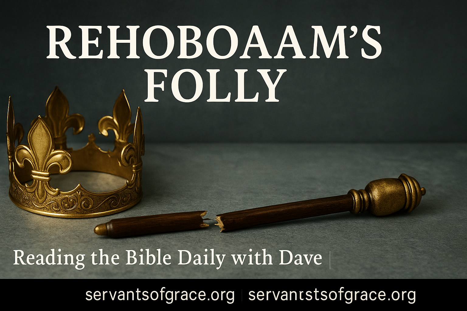 A crown beside a broken scepter symbolizing the fall of Rehoboam’s kingdom through pride and folly