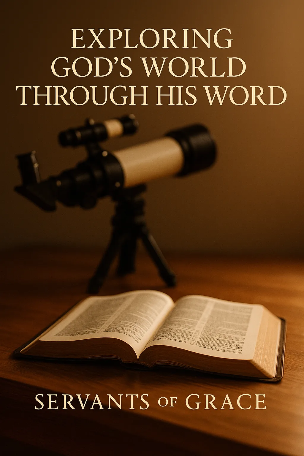 Telescope and open Bible on a desk symbolizing the relationship between Scripture and science.