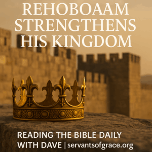 Crown beside fortress walls symbolizing Rehoboam’s strength through obedience to God’s Word.