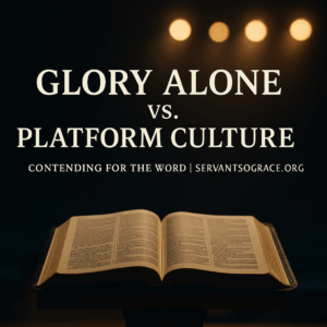 Open Bible illuminated before dim stage lights, symbolizing God’s glory over platform culture