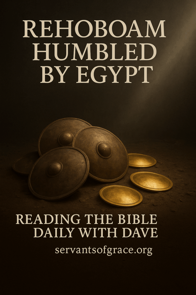 Oct 28, 2025 — 2 Chronicles 12: Rehoboam Humbled by Egypt 2 Bronze and gold shields under breaking light symbolizing God’s discipline turning to mercy.