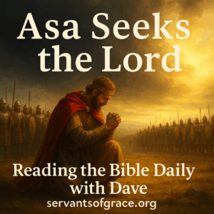 King Asa kneels before his army under radiant light, symbolizing the blessing and victory that come from seeking the Lord.