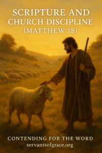 Pastoral scene of a shepherd guiding a wandering sheep back to the flock in golden light, symbolizing biblical discipline as loving restoration and care.