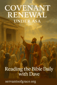 King Asa and the people of Judah renew their covenant before the Lord in sunlight, symbolizing revival through wholehearted devotion.