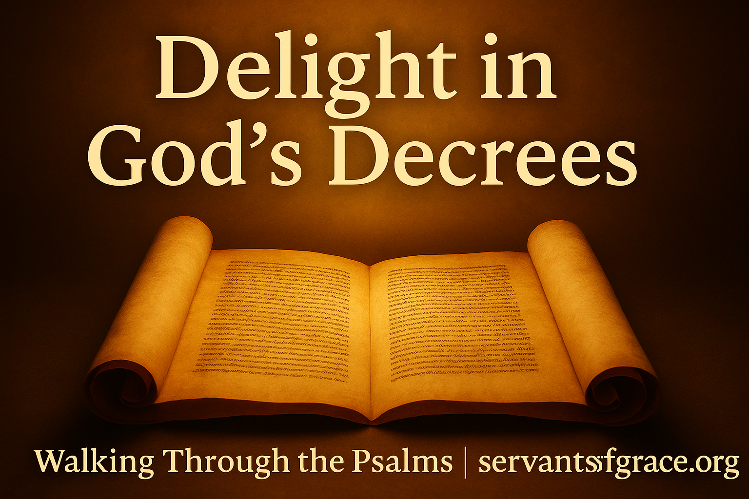 An open scroll glowing with golden light, symbolizing the enduring righteousness and delight found in God’s decrees.