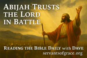 Abijah stands before his army under radiant light, symbolizing victory through trust in God.