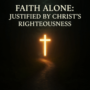A glowing cross lighting a narrow path, symbolizing faith as the way to righteousness.