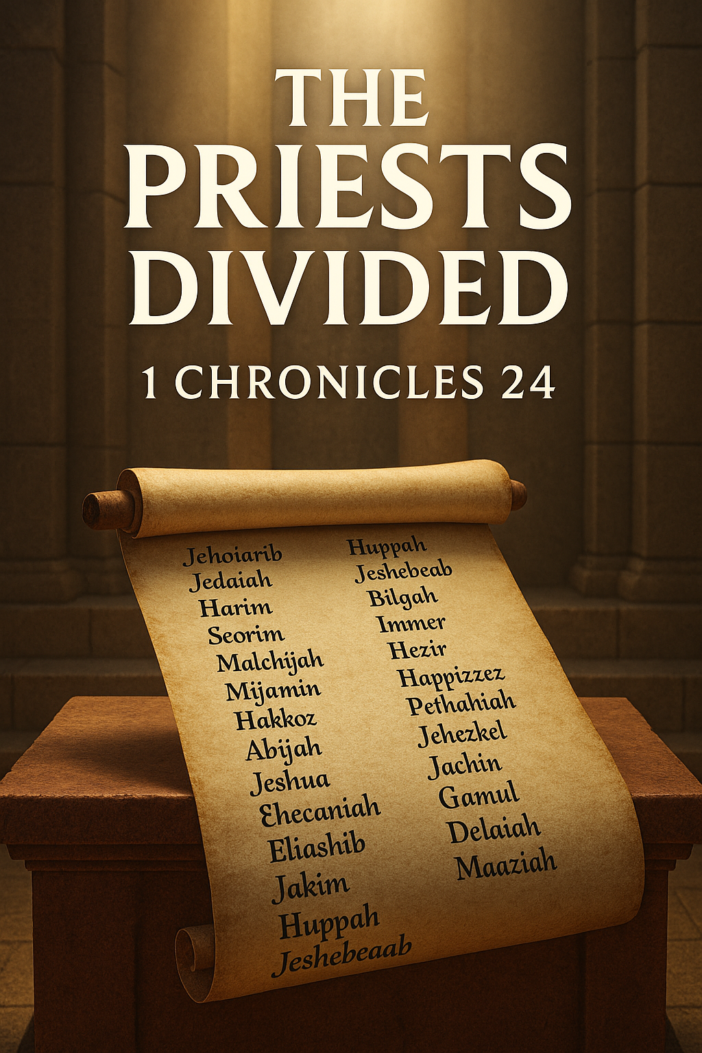 A scroll listing priestly divisions on a temple altar, symbolizing God’s order and holiness in worship.
