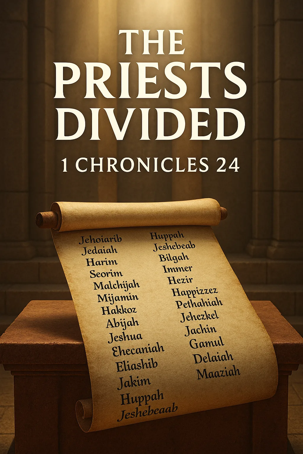 A scroll listing priestly divisions on a temple altar, symbolizing God’s order and holiness in worship.
