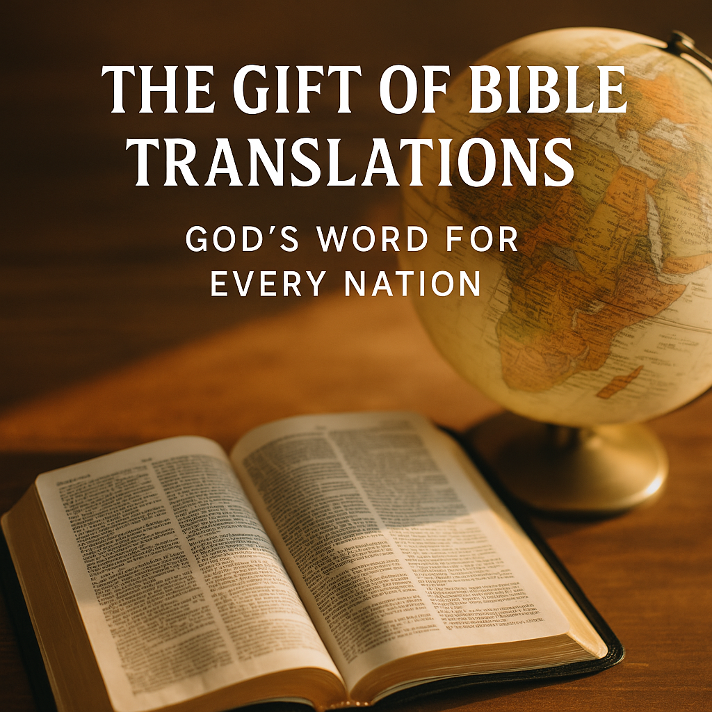 An open Bible beside a globe with sunlight shining across the pages, symbolizing the spread of God’s Word to every nation through translation.