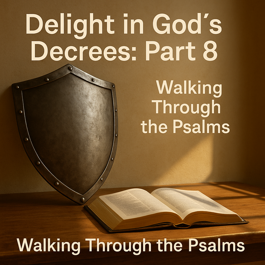 A shield beside an open Bible lit by sunlight, symbolizing God as our hiding place and shield.