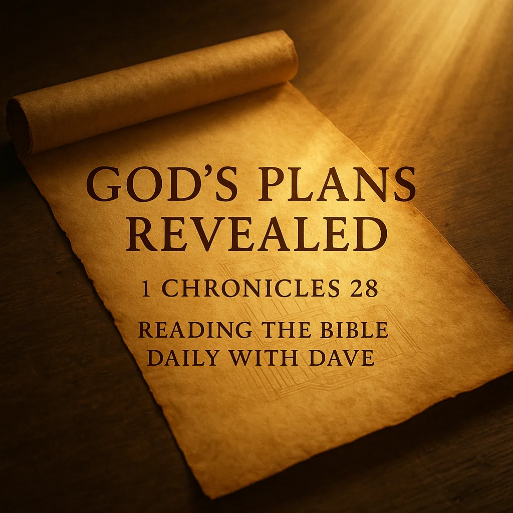 Golden sunlight shining on an ancient scroll with temple plans faintly visible, symbolizing divine wisdom and revelation