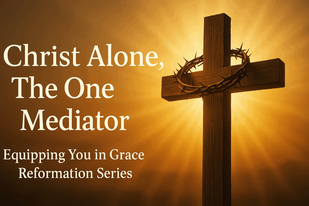 A wooden cross with a crown of thorns and light behind, symbolizing Christ’s atoning work and kingship.