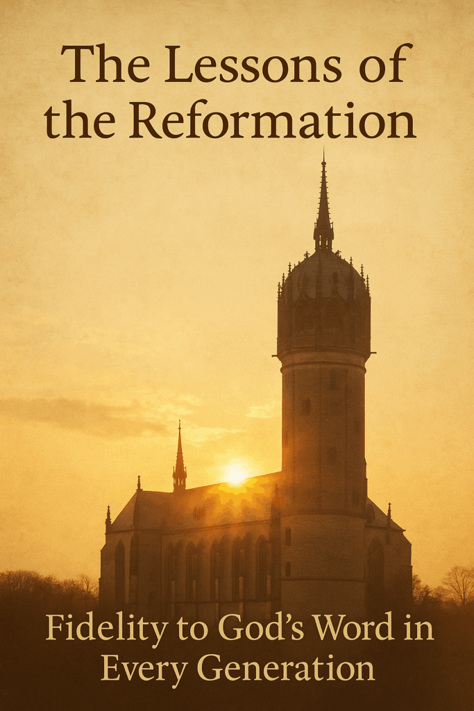 Sunrise behind Wittenberg Cathedral, representing the light of God’s Word breaking through darkness.