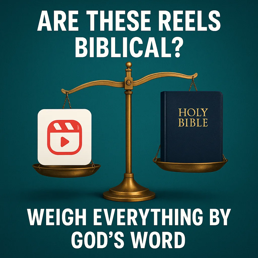 Scales weighing a social media reel against a Bible, showing Scripture’s authority over trending claims.
