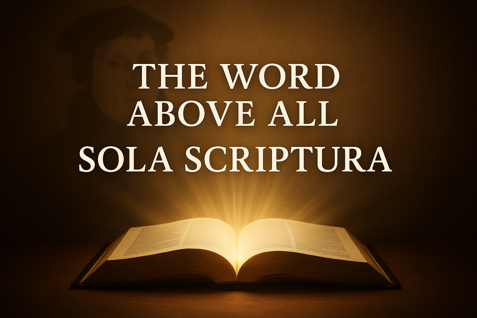 An open Bible glowing with radiant light, symbolizing the authority of Scripture above all traditions and human authority