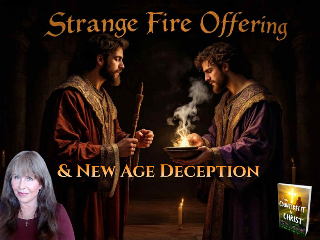 Two priests in ancient garments offering incense before the Lord, representing Nadab and Abihu’s unauthorized ‘strange fire’ from Leviticus 10; image illustrating Doreen Virtue’s article on false worship and New Age deception.